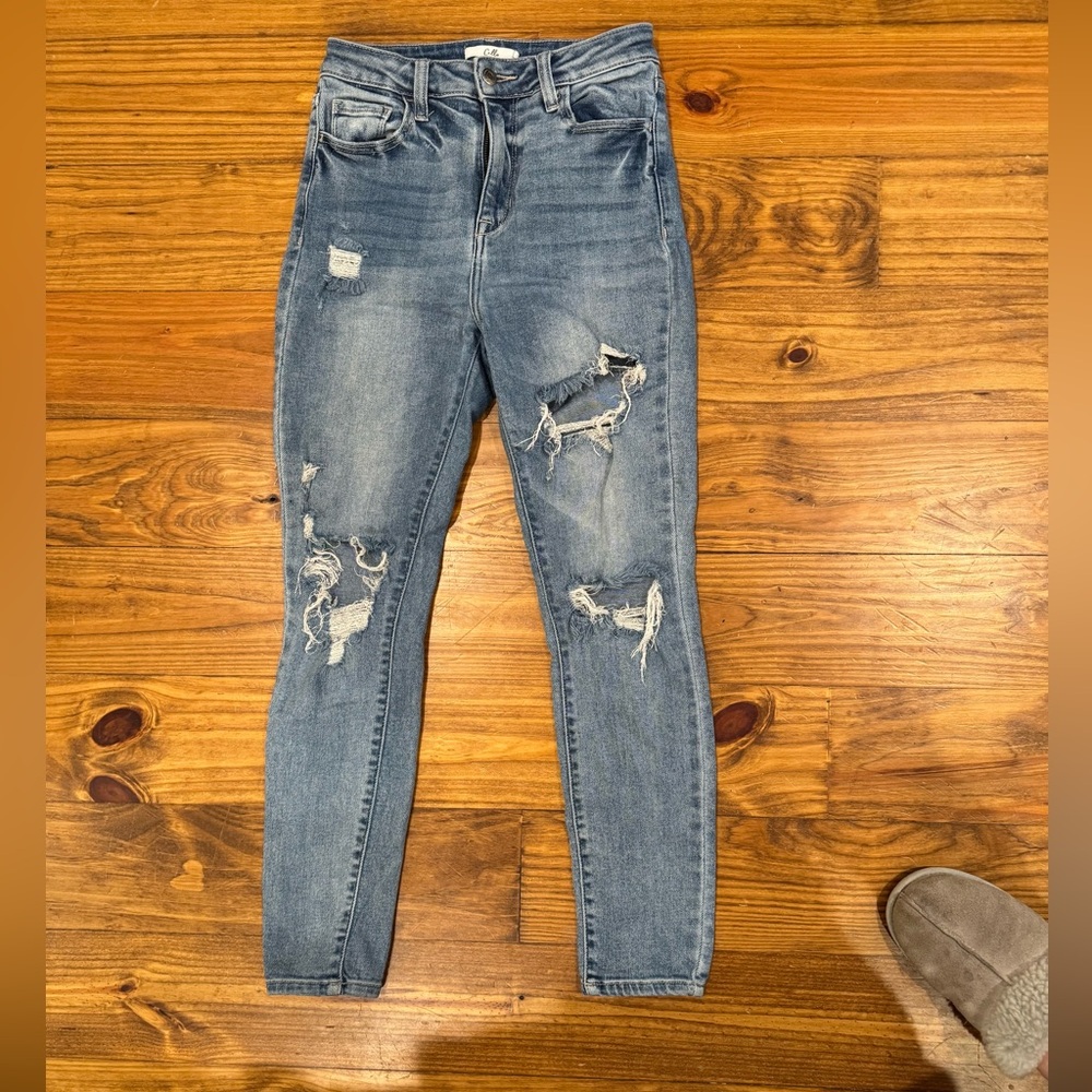 Cello High Waisted Light Wash Distressed Skinny Jeans
